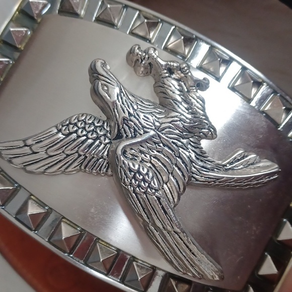 Eagle Buckle Black Leather Belt